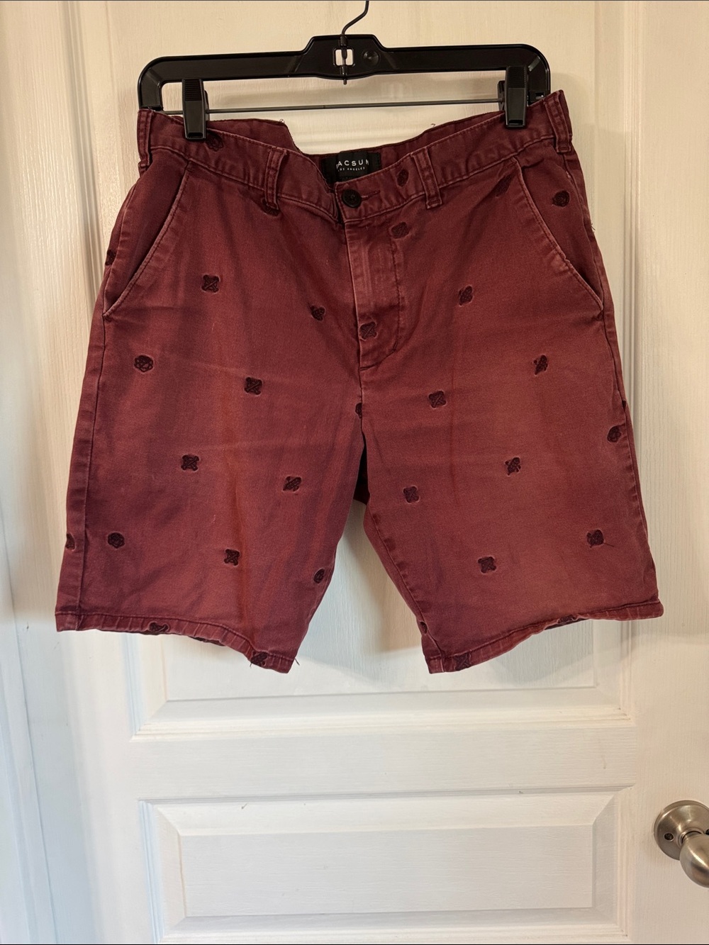 PacSun Men's Burgundy Embroidered Flat Front Shorts